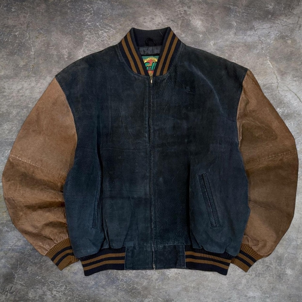 Vintage G-III Two Tone Distressed Black Zip Up Suede Leather Jacket Men's XL 90s
